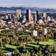 Denver area BIPOC and low-income community program grants: aerial view of Denver with mountains in the background