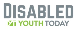 LOGO Disabled Youth Today Gray & lime greem text on white background banner