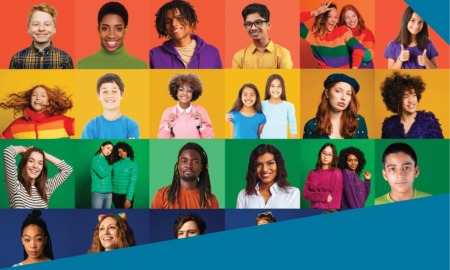 LGBTQI+ youth report: headshots of diverse people with different colored backgrounds