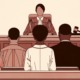 Juvenile Court defenders Ohio Illustration on tans and browns of female judge seated in courtroom facing black attorney and client both standing facing the judge