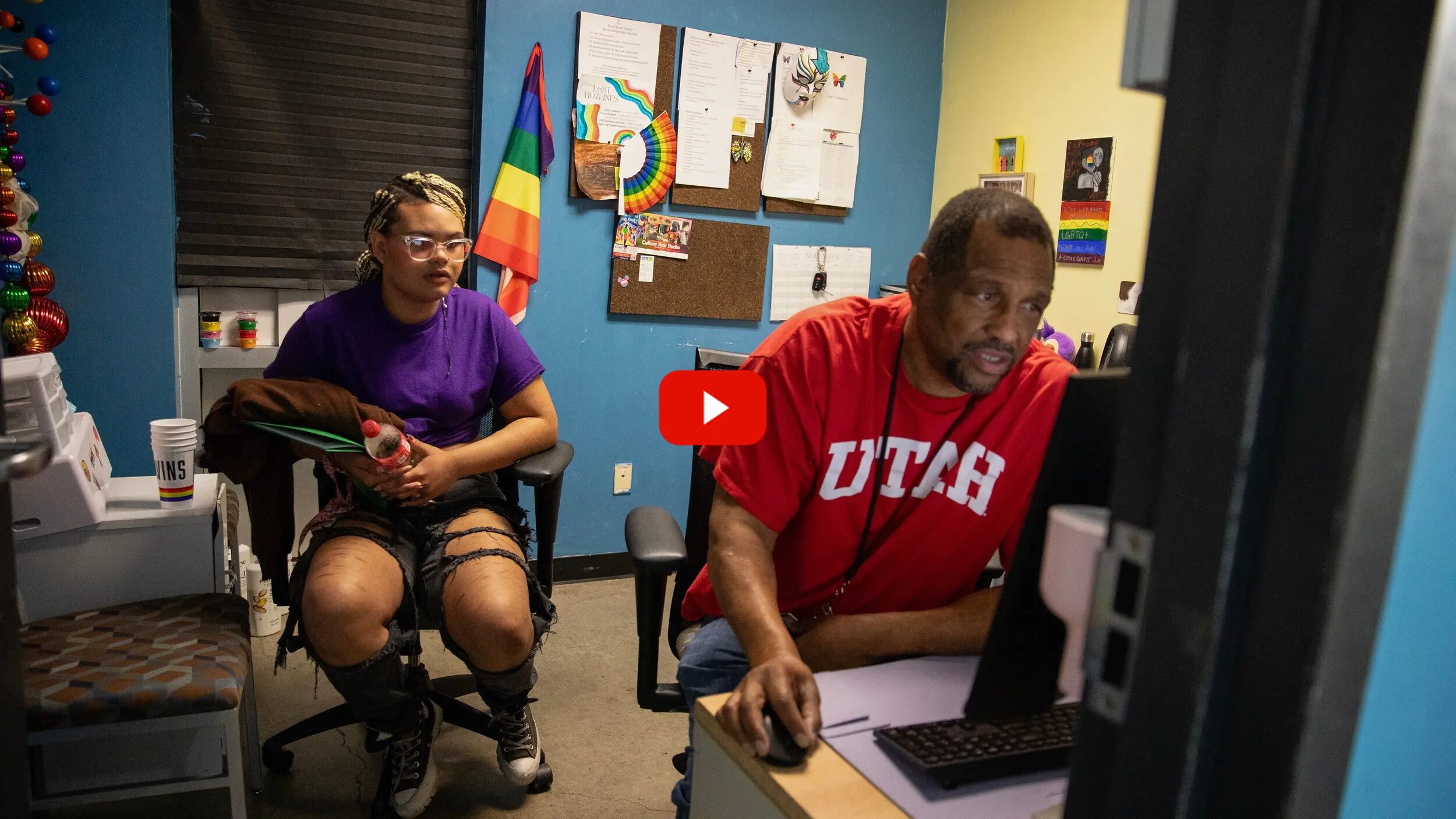 Isabella Morningstar talks with Marcus Anthony, a case manager at Thrive Youth Center in San Antonio as he looks for an update on her new birth certificate. After she aged out of the foster care system in 2020, she had a difficult time updating her paperwork to reflect her legal name and gender marker. ►►Scroll down to watch video.