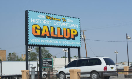 indigenous: Roadside billboard welcoming travelers to the historic downtown Gallup.