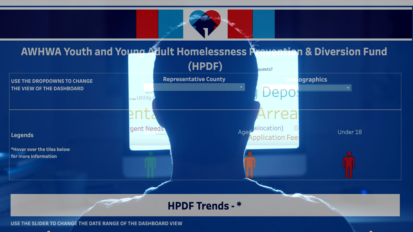 A Way Home Washington - An illustration of a blue human head in front of a data dashboard