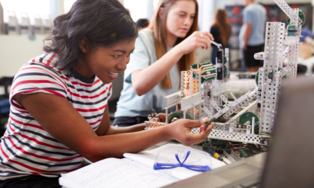 BIPOC girls in STEM; two female students working on STEM project